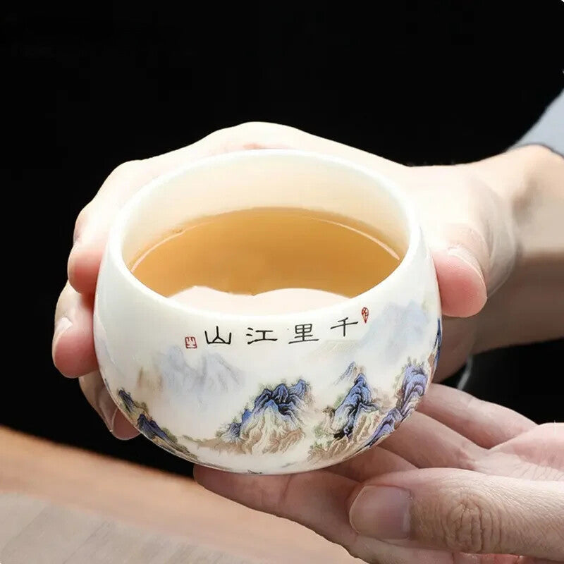 Lamb Fat Jade White Porcelain Tea Cup Handmade Ceramic Teacup Customized Tea Set