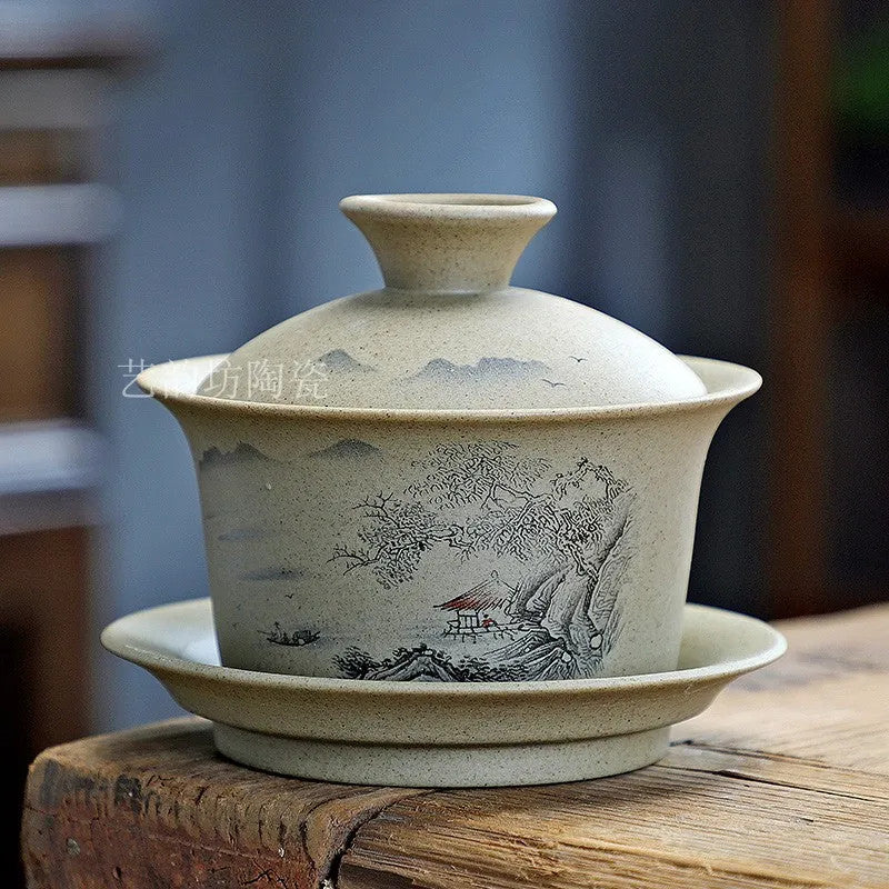 150ml Coarse Pottery Covered Bowl Tea Making Bowl Kung Fu Sancai Tea Maker
