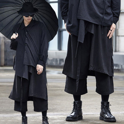 Men Japanese Loose Wide Leg Pants Drawstring Kimono Samurai Baggy Trousers Skirt