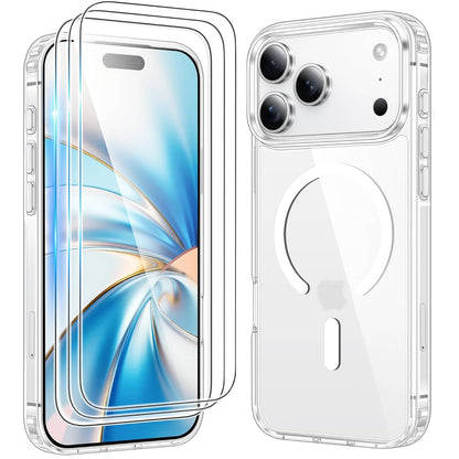 4IN1 for iPhone 17 Pro Max 17 Air Clear Magnetic Case with 3 Screen Protectors