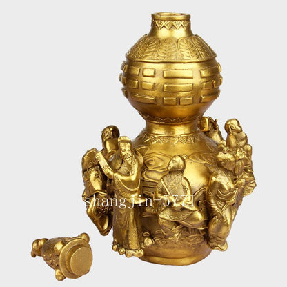 11.4 in 1pc Chinese Brass Gourd Ornament Eight Immortals Gourd with Open Lid