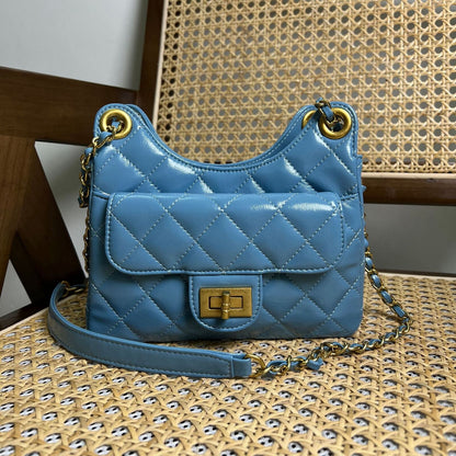 Small Mini Quilted Real Leather Shoulder Bag Hobo Crossbody Clutch Purse Chain