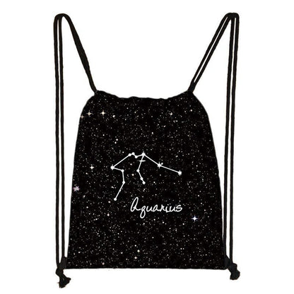 Zodiac Sign Purse Backpack Galaxy Drawstring Bag Rucksack Storage Bag Travelling