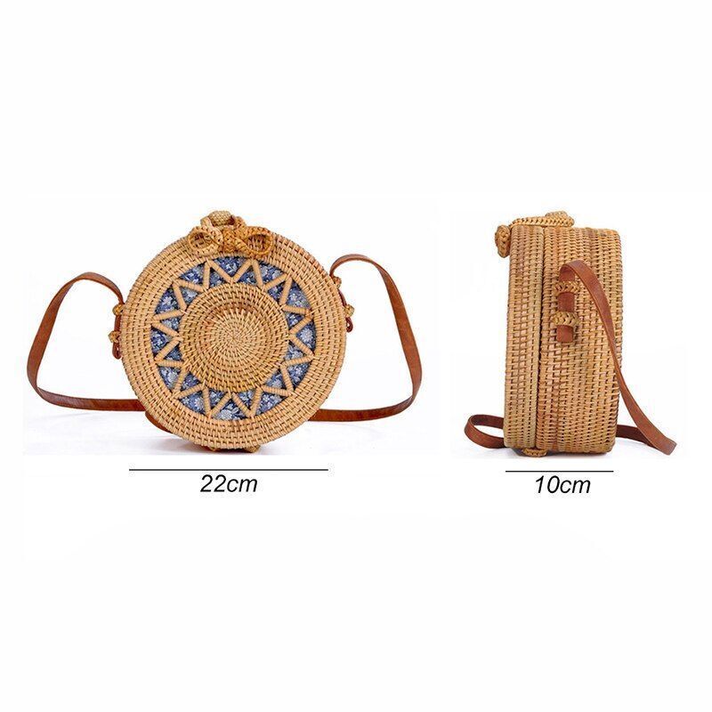 Straw Bags Round Woven Handmade Summer Beach Circle Crossbody Shoulder Bag 1 PC