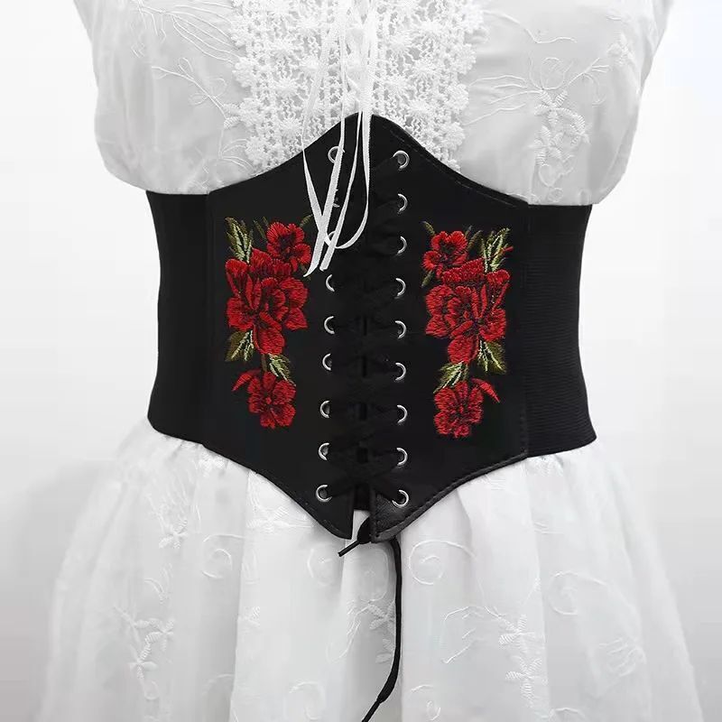 Women Corsets PU Leather Black Sexy Dress Jeans Waistband Wide Belts Cummerbunds