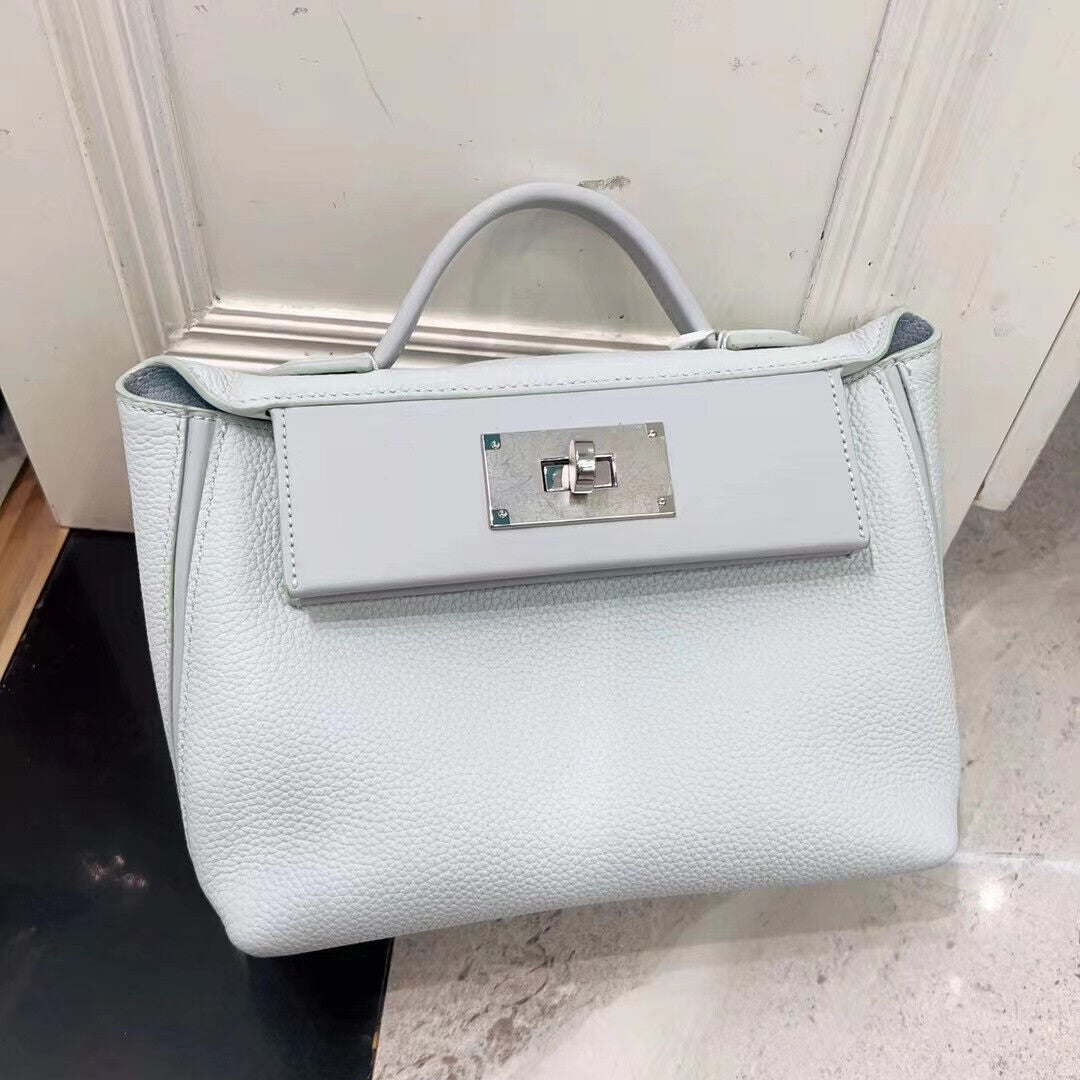 Small Real Leather Trapezoid Tote Handbag Flap Purse Shoulder bag Crossbody