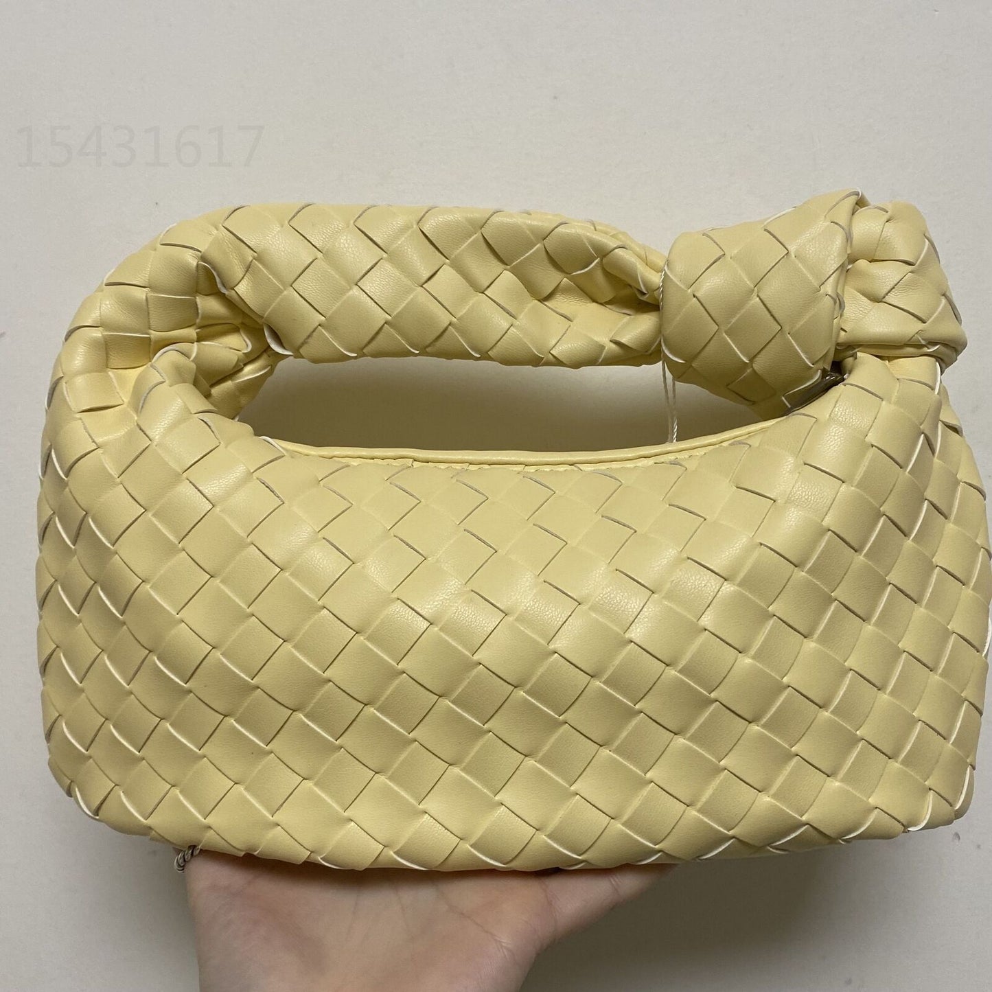 Leather Handbag Mini Shoulder Bag Purse Style Silver Weave Soft Underarm Bags