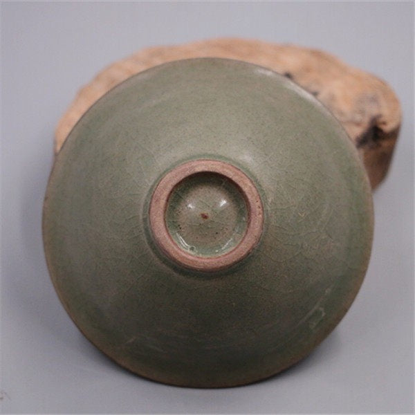 Chinese Song Yaozhou Kiln Celadon Glaze Porcelain Carved Flowers Bowl 4.1 Inch