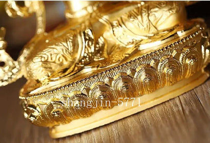 14.5cm Exquisite Alloy Gilt Manjushri Buddha Statue Tibetan Handcarved Ornament