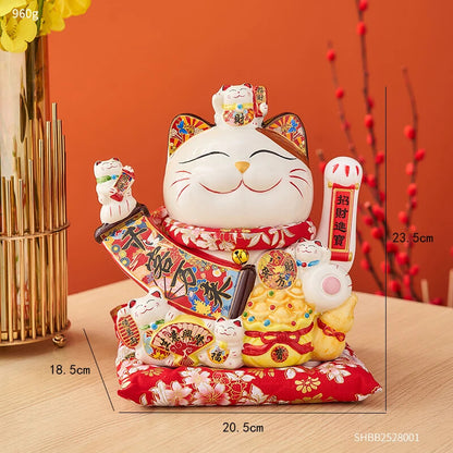 Ceramic Maneki Neko Lucky Cat Home Decor Waving Hand Cat Feng Shui Ceramic