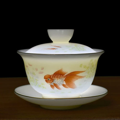 185ml Hand Painted Koi Pattern Gaiwan Teacup Bowl Kung Fu Tea Set Tureen