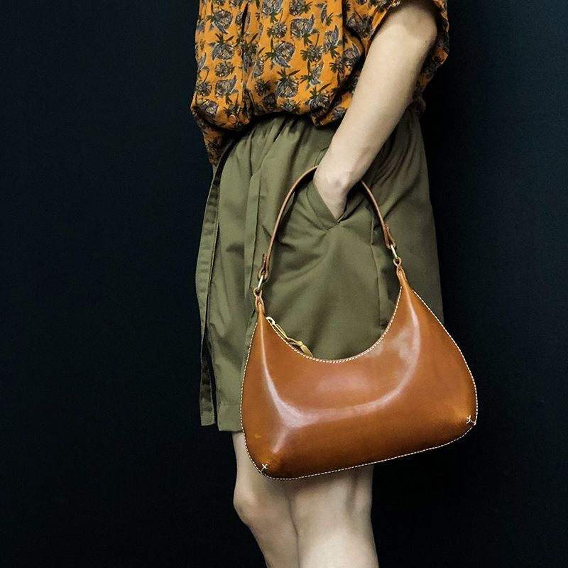 Shoulder Bag Cowhide Solid Color Leisure Handbags Underarm Polyester Zipper 1 PC