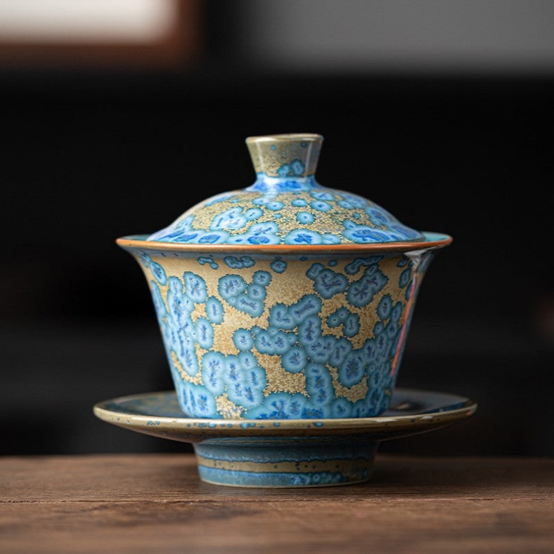 Chinese Sancai Bowl With Lid Saucer Ceramic Tureen Gaiwan Tea Brewer Dehua china