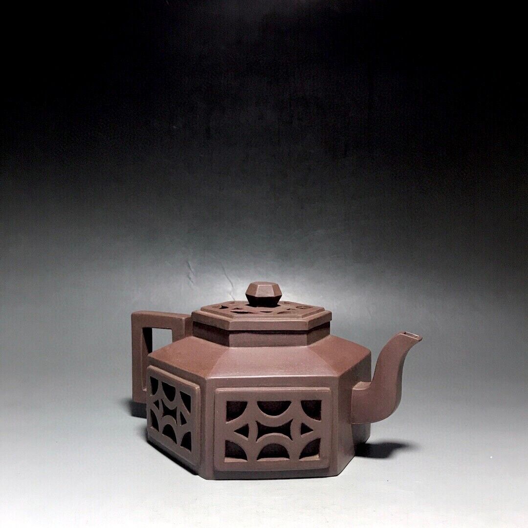 Chinese Yixing Zisha Clay Handmade Exquisite Teapot（六方镂空 底款：如图）