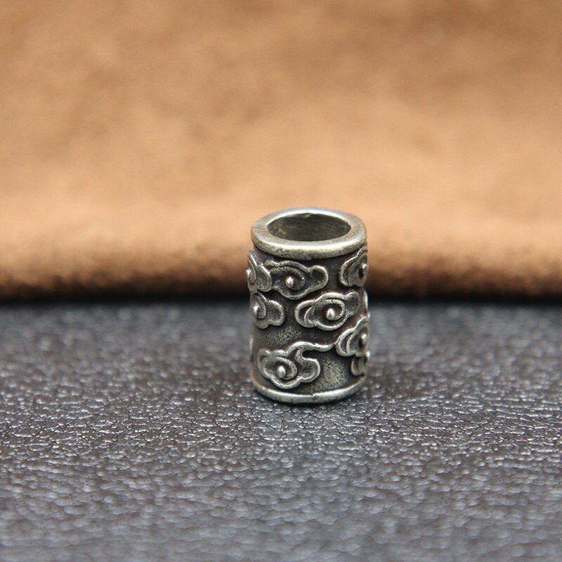 Brass Auspicious Clouds Carved Cylinder Knife Barrel Bead Retro Accessory Silver