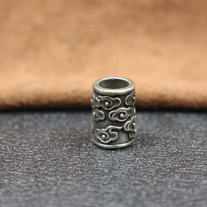 Brass Auspicious Clouds Carved Cylinder Knife Barrel Bead Retro Accessory Silver