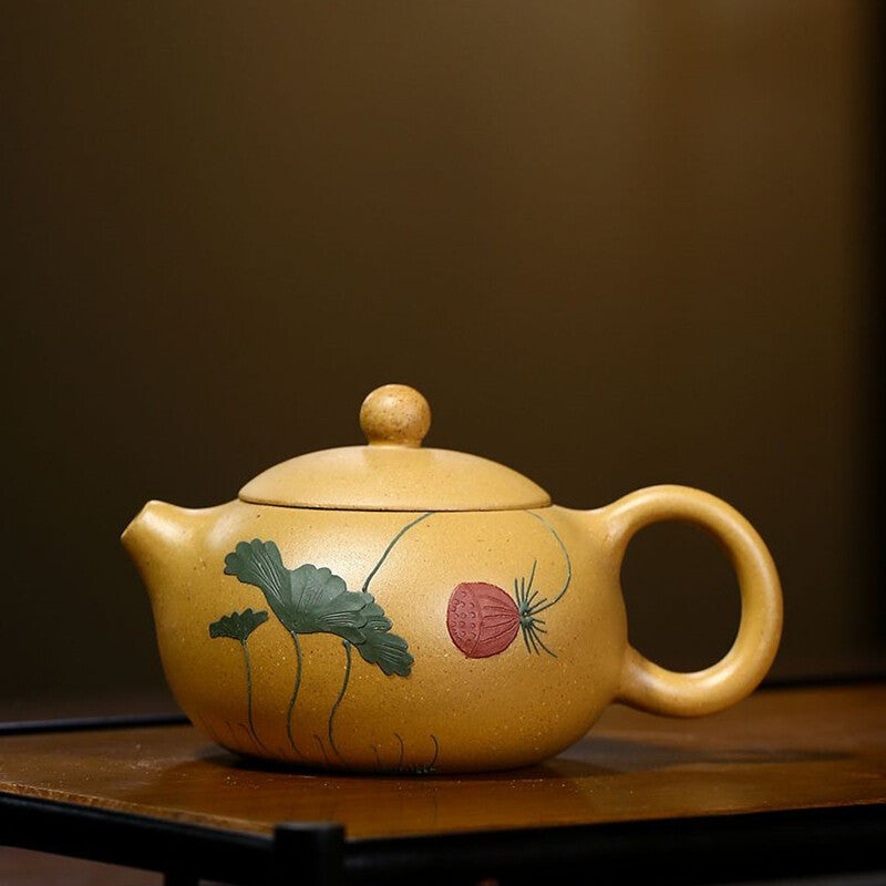 180ml Chinese Yixing Xishi Pot Purple Clay Lotus Pattern Teapot Kung Fu Tea Set