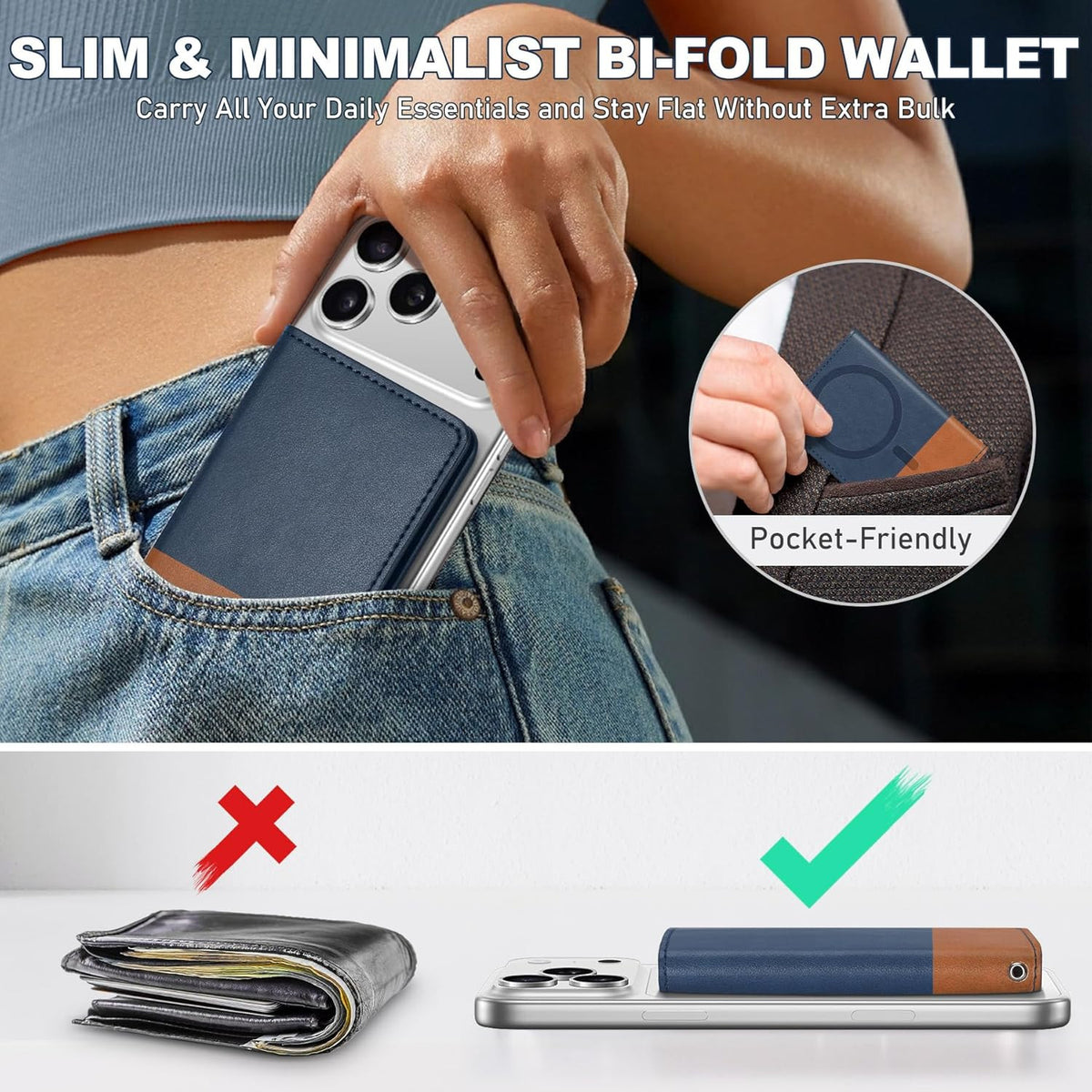 for Magsafe Wallet with 6 Card Holders, RFID Blocking [Clear ID Window] PU Leath