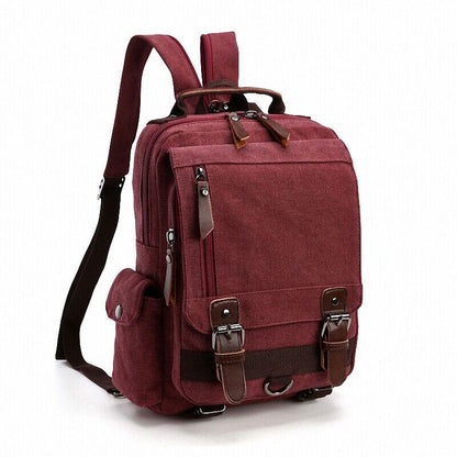 Unisex Canvas Convertible Small Backpack Rucksack Chest Pack Sling Bag Traavel