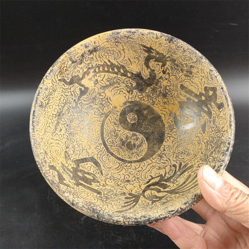 White Marble Carving Horse-Drawn Cart Dragon and Phoenix Tea Bowl Jade Bowl