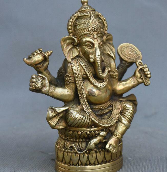 Copper Statue Tibetan Buddhism Brass Ganesha Ganapati Ganesh Lord God Elephant B