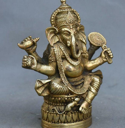 Copper Statue Tibetan Buddhism Brass Ganesha Ganapati Ganesh Lord God Elephant B