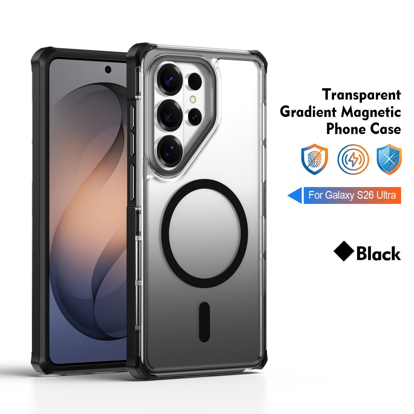 For Samsung S26 Ultra/25/24/23 Gradient Color Magnetic Transparent Phone Case