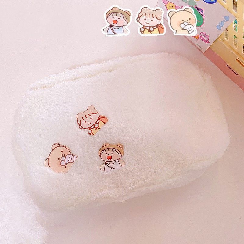 Plush Cosmetic Bag Student Large Storage Bag Travel Makeup Pouch Holder 16*24 CM