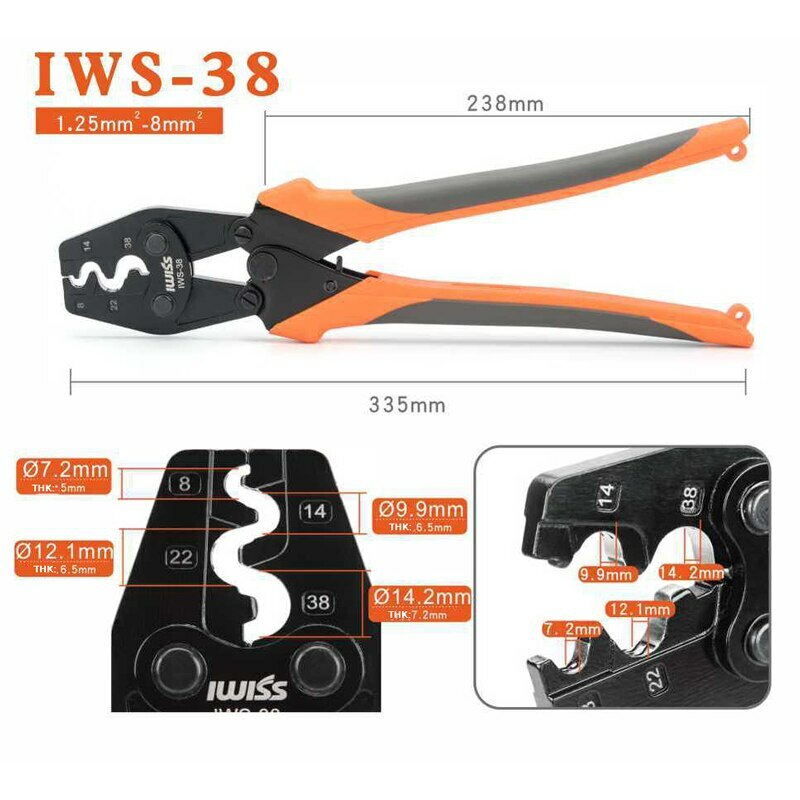IWS-38 Ratchet Crimping Tool for Non-Insulated Terminals 8-38MM² Crimper Pliers