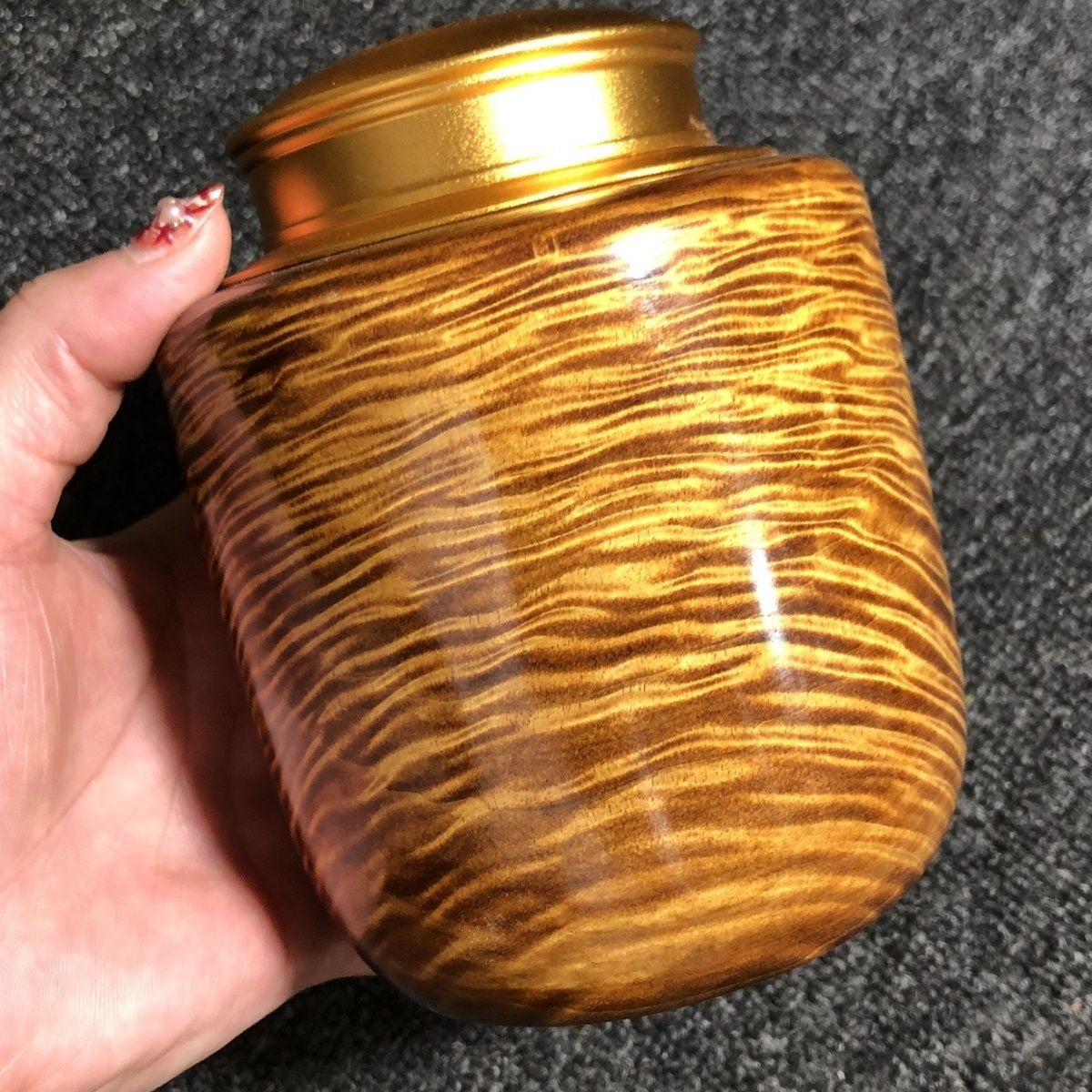 Golden Nanmu Tea Caddy Aluminum Double Lid Sealed Storage Jar Handmade