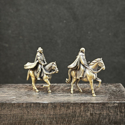 Brass Martial Arts Couple Statue 2pcs 1.18in Mini Chinese Swordsman Decor