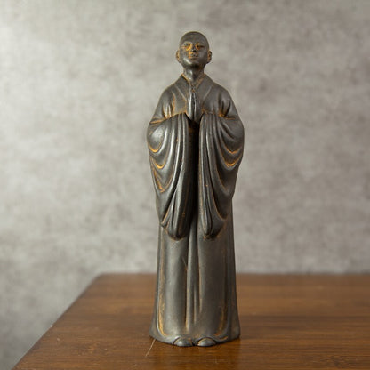 Collect 7.5" Iron Rust Standing Monk Statue Meditation Buddhism Zen Praying