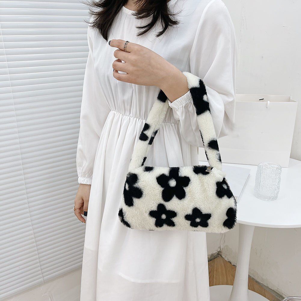 Fashion Plush Fluffy Shoulder Crossbody Handbag Vintage Portable Underarm Bags