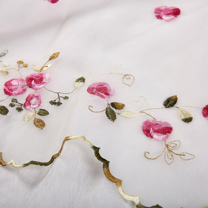 Floral Embroidered Sheer Kitchen Cafe Curtain Voile Tier Valance Short Panel