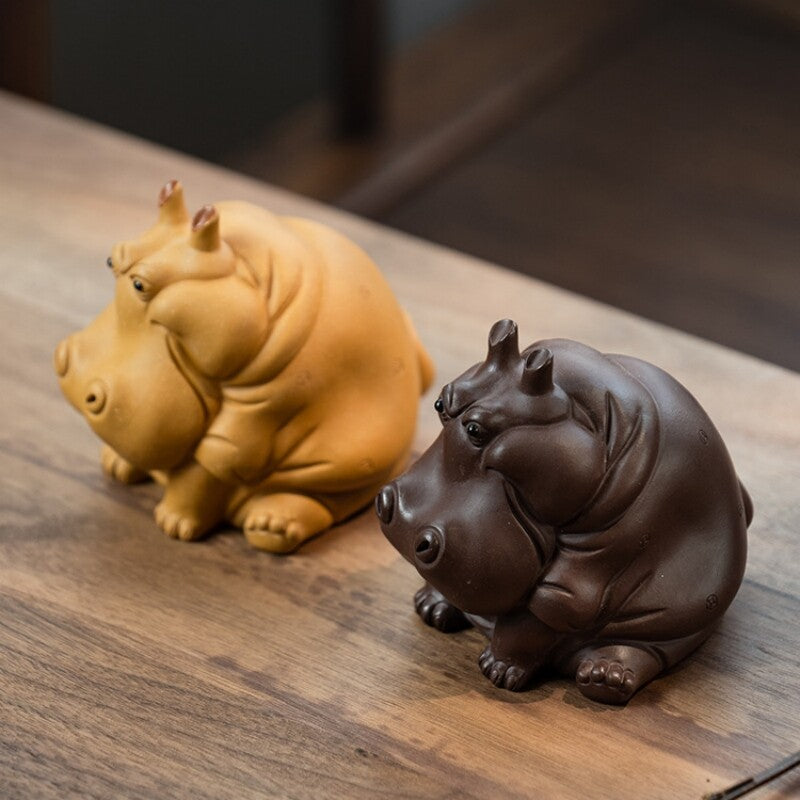 Handmade Tea Pet Yixing Zisha Duan Clay Hippo Wealth Mascot House Warming Gift