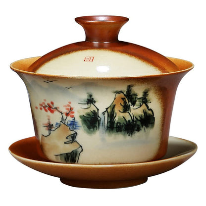 180ml Tea Set Hand Painted Gaiwan Creative Landscape Pattern Tureen Tea