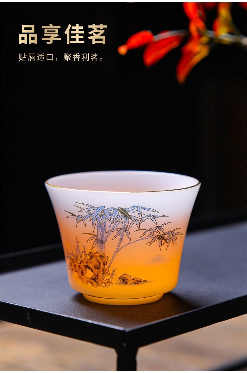 55ml Luxury Ice Jade Porcelain Bamboo Pattern Thin Body Kung Fu Tea Cup