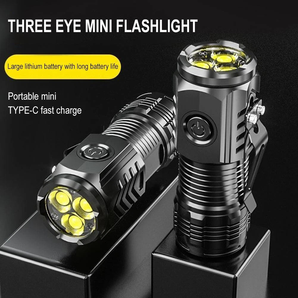 2PCS Three-Eyed Mini Flashlight Flash Super Power Waterproof Outdoor Travel
