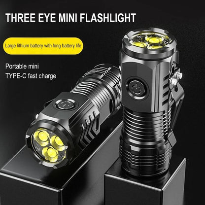 2PCS Three-Eyed Mini Flashlight Flash Super Power Waterproof Outdoor Travel