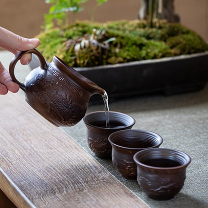 Half Automatic Tea Set Ceramic Dragon Design Gaiwan Matching Pitcher Tea Cups
