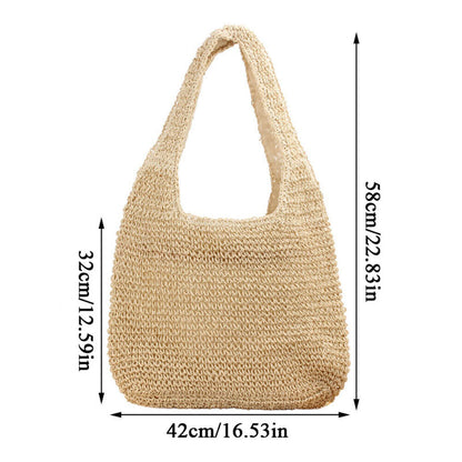 Women Large Woven Boho Handbag Tote Straw Bag Round Rattan Shoulder Summer Be