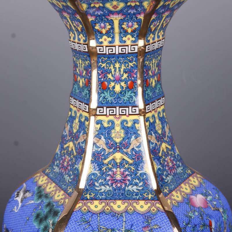 10 "Chinese Exquisite Celadon Qing Qianlong Gilded Golden Peacock Vase