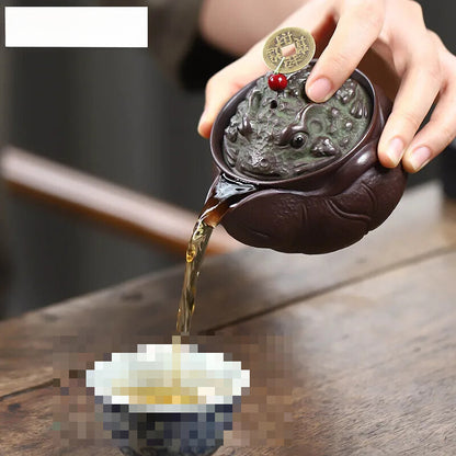 Handmade Yixing Purple Clay Pot Golden Toad Hand Grab Teapot Zisha Tea Kettle