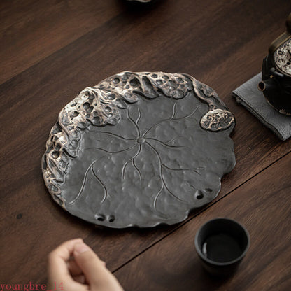 Ceramic Pot Bearing Holder Hanmade Lotus Leaf Dry Bubble Tray Small Tea Tray