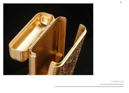 Retro Hand Carved Metal 3-Open Gold Cigarette Box Which Can Hold 14 Cigarettes