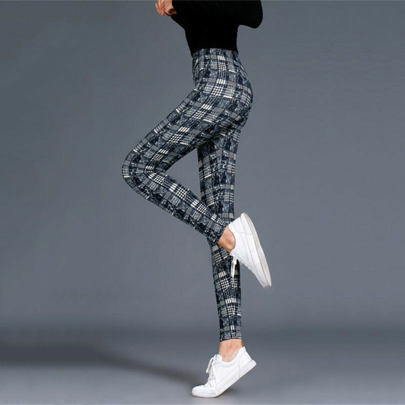 Plaid Leggings Women Sexy Pants Push Up Fitness Gym Sports Plus Size High Waist
