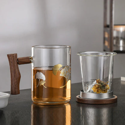 4.92" Wooden Handle Guanshan Cup Household High Borosilicate Glass Filter Teacup