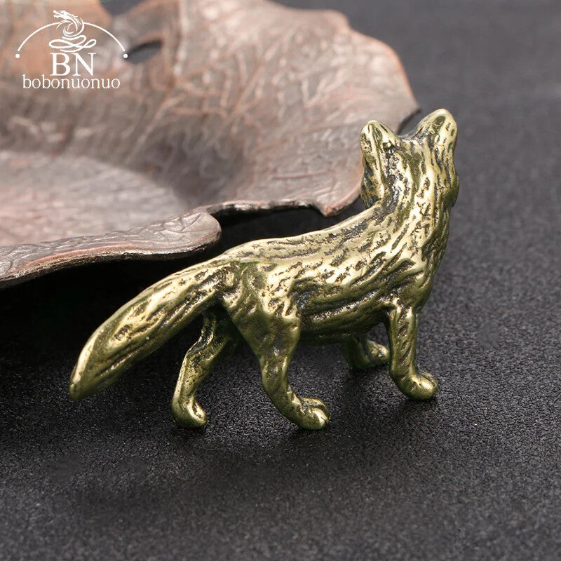 Solid Brass Fox Figurines Miniatures Desk Ornaments Tea Pet Crafts Retro