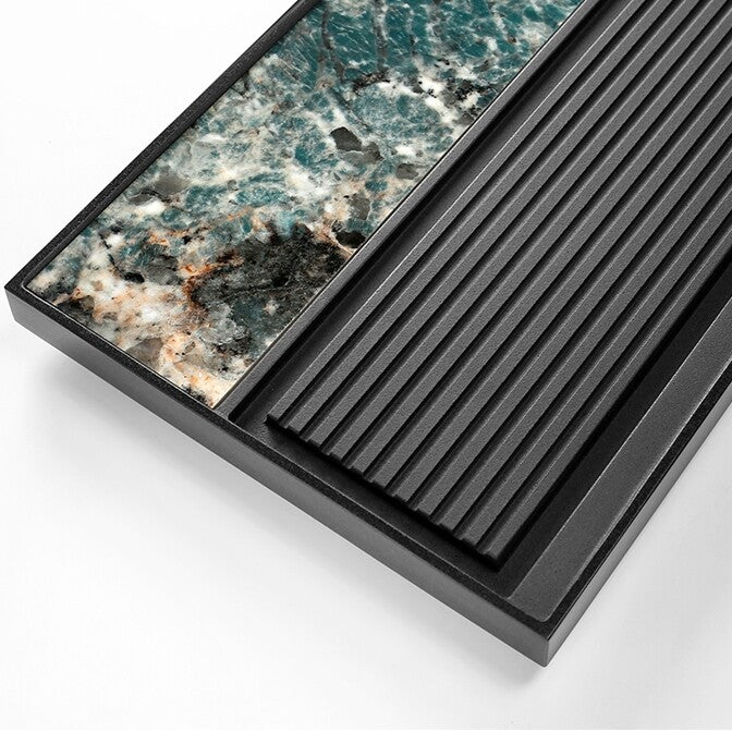 Weighted Stone Tea Tray Water Draining Black Stone Serving Tray Natural Stone
