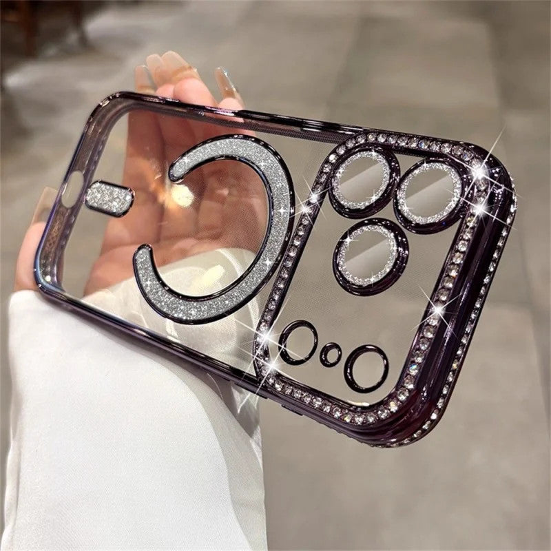 Luxury Glitter Magnetic Clear Case for iPhone 17/16/15/14 Pro Max Plus 7 color
